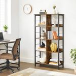 Casa si Gradina - Mobilier - Biblioteci si rafturi - Biblioteci - Biblioteca cu rafturi deschise, 8 compartimente, design industrial, 80x33x149cm, maro retro si negru - Infinity.ro