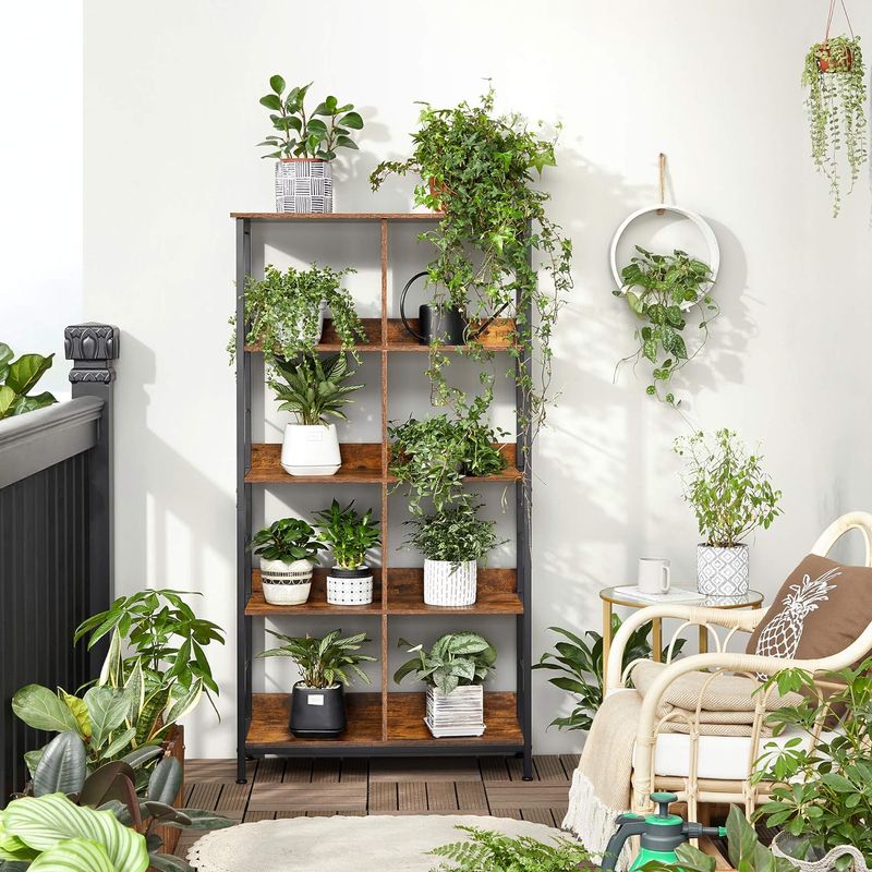 Casa si Gradina - Mobilier - Biblioteci si rafturi - Biblioteci - Biblioteca cu rafturi deschise, 8 compartimente, design industrial, 80x33x149cm, maro retro si negru - Infinity.ro
