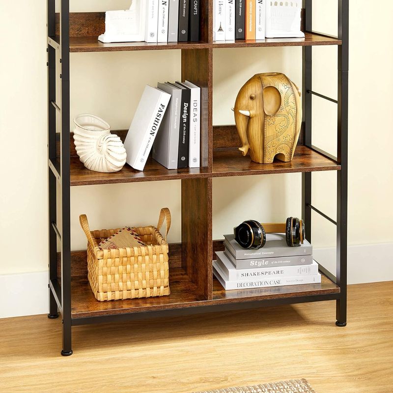 Casa si Gradina - Mobilier - Biblioteci si rafturi - Biblioteci - Biblioteca cu rafturi deschise, 8 compartimente, design industrial, 80x33x149cm, maro retro si negru - Infinity.ro
