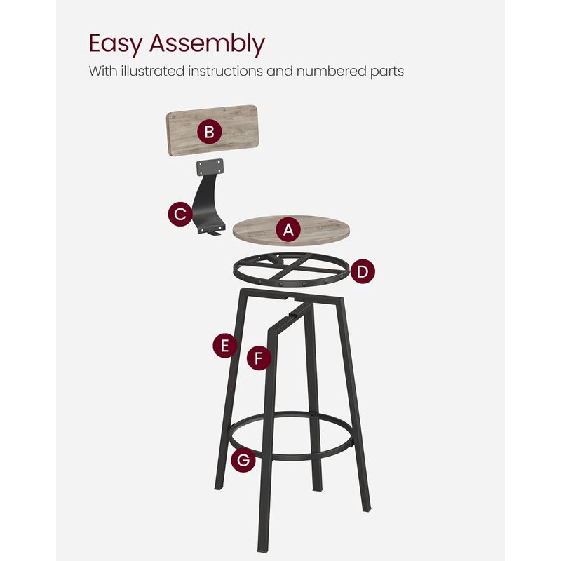 Casa si Gradina - Mobilier - Scaune si fotolii - Scaune - Set de 2 scaune de bar inalte cu spatar, cadru din otel, industrial, 54x99cm, gri stejar - Infinity.ro