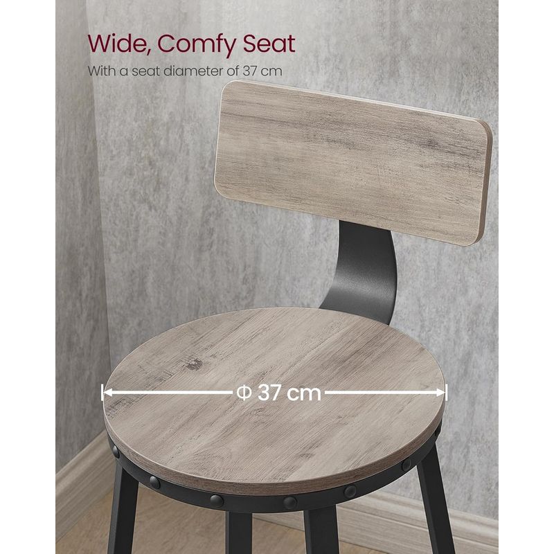 Casa si Gradina - Mobilier - Scaune si fotolii - Scaune - Set de 2 scaune de bar inalte cu spatar, cadru din otel, industrial, 54x99cm, gri stejar - Infinity.ro