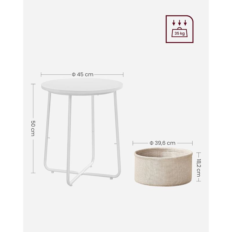 Casa si Gradina - Mobilier - Mese si birouri - Masute de cafea - Masuta de cafea rotunda cu cos de stofa, stil modern, 45x50cm, alb cu bej - Infinity.ro