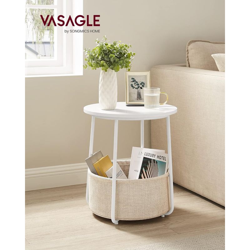 Casa si Gradina - Mobilier - Mese si birouri - Masute de cafea - Masuta de cafea rotunda cu cos de stofa, stil modern, 45x50cm, alb cu bej - Infinity.ro