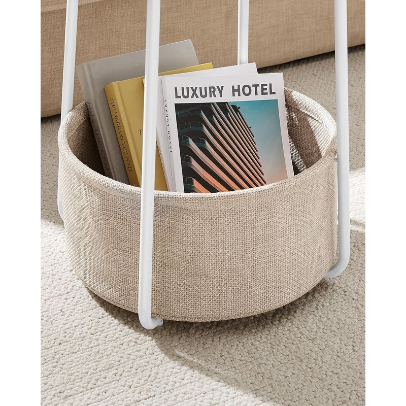 Casa si Gradina - Mobilier - Mese si birouri - Masute de cafea - Masuta de cafea rotunda cu cos de stofa, stil modern, 45x50cm, alb cu bej - Infinity.ro