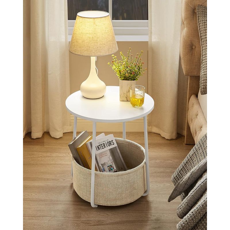 Casa si Gradina - Mobilier - Mese si birouri - Masute de cafea - Masuta de cafea rotunda cu cos de stofa, stil modern, 45x50cm, alb cu bej - Infinity.ro