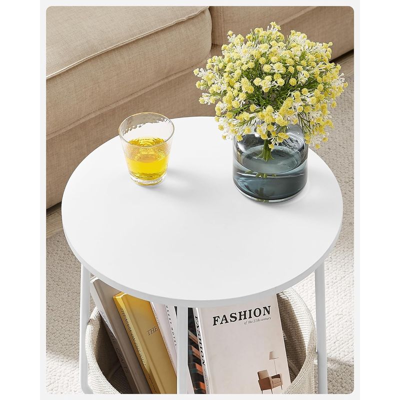 Casa si Gradina - Mobilier - Mese si birouri - Masute de cafea - Masuta de cafea rotunda cu cos de stofa, stil modern, 45x50cm, alb cu bej - Infinity.ro