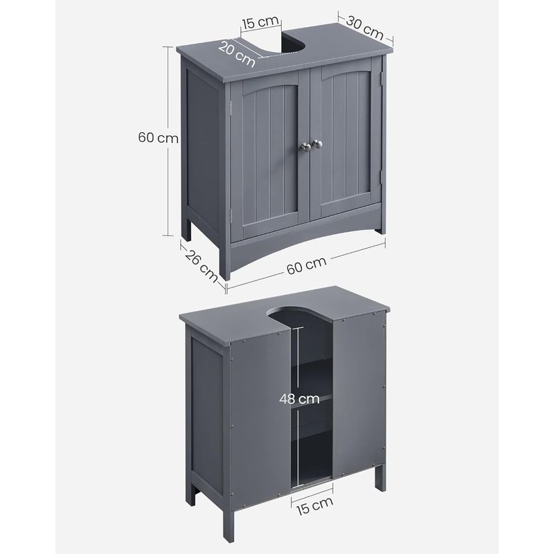 Casa si Gradina - Mobilier - Mobilier baie - Corpuri baie - Dulap lavoar baie, cu spatiu de depozitare cu 2 usi si rafturi reglabile, 60x30x60cm, gri - Infinity.ro
