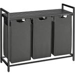 Market - Spalare si intretinere rufe - Uscatoare de rufe si accesorii - Cos de rufe, 3 compartimente, saci de rufe detasabili, raft, cadru metalic, 3x38L, 93x33x72 cm, negru - Infinity.ro