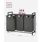Market - Spalare si intretinere rufe - Uscatoare de rufe si accesorii - Cos de rufe, 3 compartimente, saci de rufe detasabili, raft, cadru metalic, 3x38L, 93x33x72 cm, negru - Infinity.ro