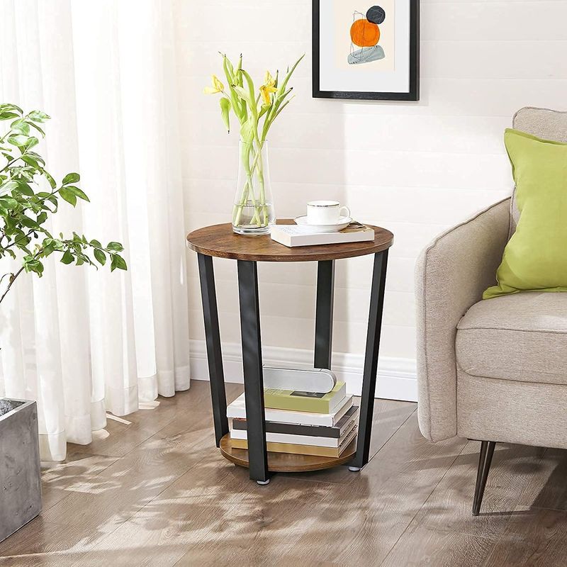 Casa si Gradina - Mobilier - Mese si birouri - Masute de cafea - Masa de cafea rotunda cu cadru de otel, stil industrial, 50x57cm, maro rustic si negru - Infinity.ro