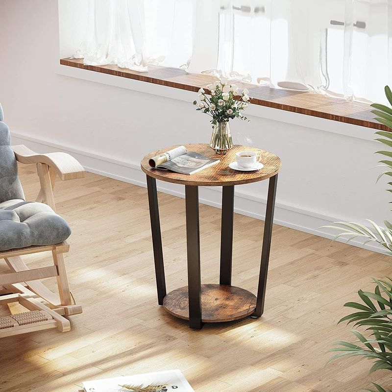Casa si Gradina - Mobilier - Mese si birouri - Masute de cafea - Masa de cafea rotunda cu cadru de otel, stil industrial, 50x57cm, maro rustic si negru - Infinity.ro