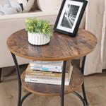 Casa si Gradina - Mobilier - Mese si birouri - Masute de cafea - Masuta laterala rotunda, tip noptiera, cu 2 rafturi, cadru de otel, 55x55cm, maro rustic - Infinity.ro