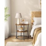 Casa si Gradina - Mobilier - Mese si birouri - Masute de cafea - Masuta laterala rotunda, tip noptiera, cu 2 rafturi, cadru de otel, 55x55cm, maro rustic - Infinity.ro