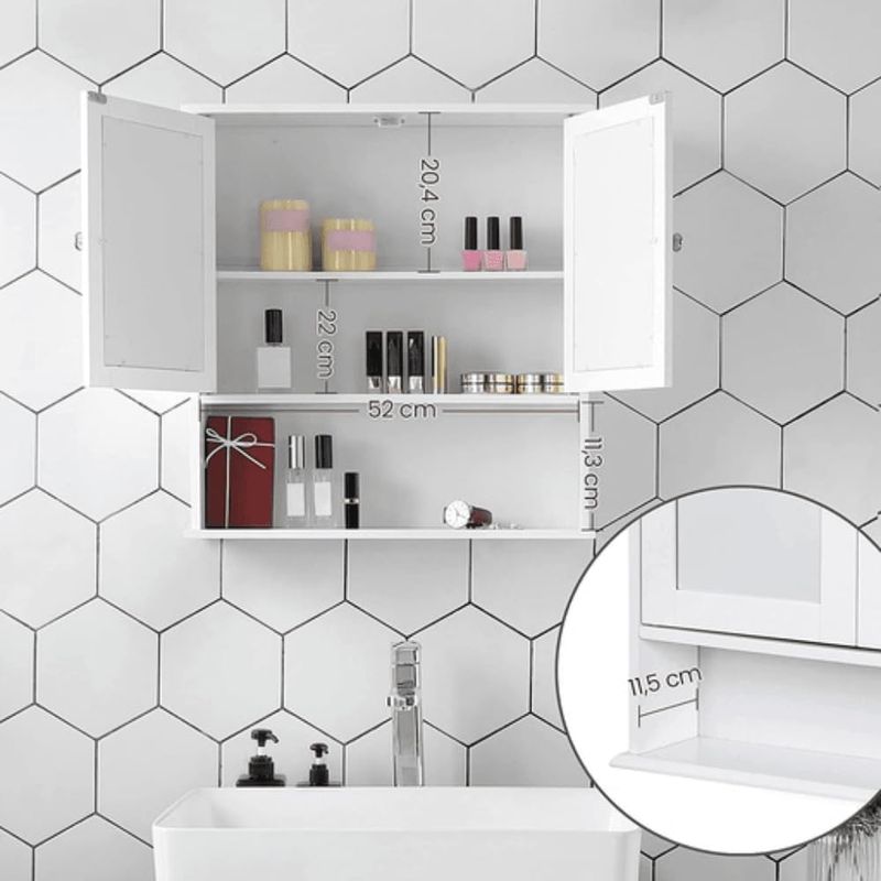 Casa si Gradina - Mobilier - Mobilier baie - Corpuri baie - Dulap de baie de perete cu oglinda, 2 usi, compartiment deschis, rafturi reglabile, 13x56x58cm, alb - Infinity.ro