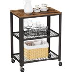 Casa si Gradina - Mobilier - Comode si corpuri - Corpuri bucatarie - Carucior de servire pe roti, cu polite, pentru bucatarie, 40x60x77cm, industrial, maro rustic - Infinity.ro
