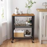 Casa si Gradina - Mobilier - Comode si corpuri - Corpuri bucatarie - Carucior de servire pe roti, cu polite, pentru bucatarie, 40x60x77cm, industrial, maro rustic - Infinity.ro
