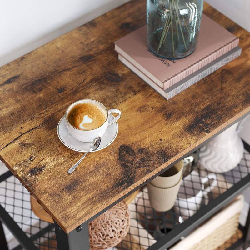 Casa si Gradina - Mobilier - Comode si corpuri - Corpuri bucatarie - Carucior de servire pe roti, cu polite, pentru bucatarie, 40x60x77cm, industrial, maro rustic - Infinity.ro