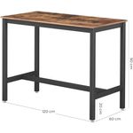 Casa si Gradina - Mobilier - Mese si birouri - Mese living - Masa de bar pentru bucatarie, dreptunghiulara, inalta, cadru de otel, 60x120x90cm, stil industrial, maro rustic si negru - Infinity.ro