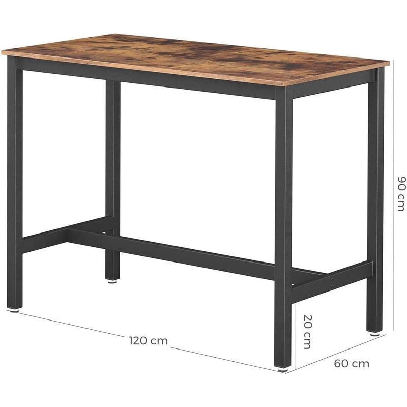 Casa si Gradina - Mobilier - Mese si birouri - Mese living - Masa de bar pentru bucatarie, dreptunghiulara, inalta, cadru de otel, 60x120x90cm, stil industrial, maro rustic si negru - Infinity.ro