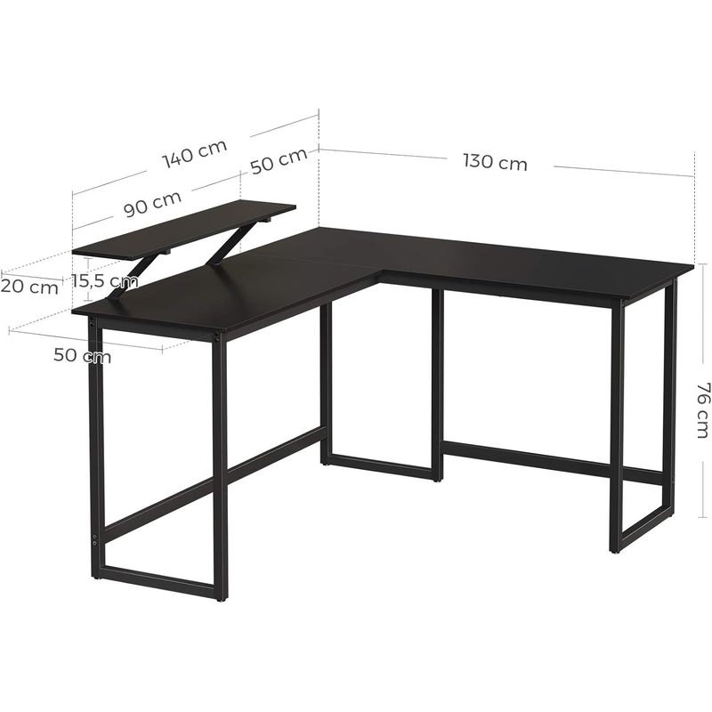Casa si Gradina - Mobilier - Mese si birouri - Birouri - Birou in forma de L cu suport pentru monitor, cadru metalic, 140x130x76cm, negru - Infinity.ro