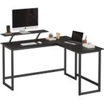 Casa si Gradina - Mobilier - Mese si birouri - Birouri - Birou in forma de L cu suport pentru monitor, cadru metalic, 140x130x76cm, negru - Infinity.ro