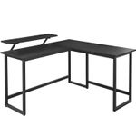 Casa si Gradina - Mobilier - Mese si birouri - Birouri - Birou in forma de L cu suport pentru monitor, cadru metalic, 140x130x76cm, negru - Infinity.ro