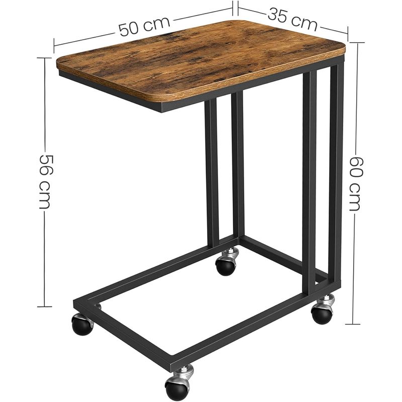Casa si Gradina - Mobilier - Mese si birouri - Masute de cafea - Masuta de cafea, cu cadru de otel si roti, 35x50x60cm, industrial, maro rustic si negru - Infinity.ro