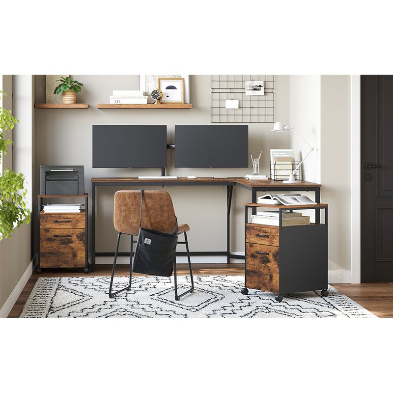 Casa si Gradina - Mobilier - Mese si birouri - Birouri - Dulap mobil tip rollbox pentru birouri, cu 2 sertare, stil industrial, 44x42x67cm, maro rustic - Infinity.ro