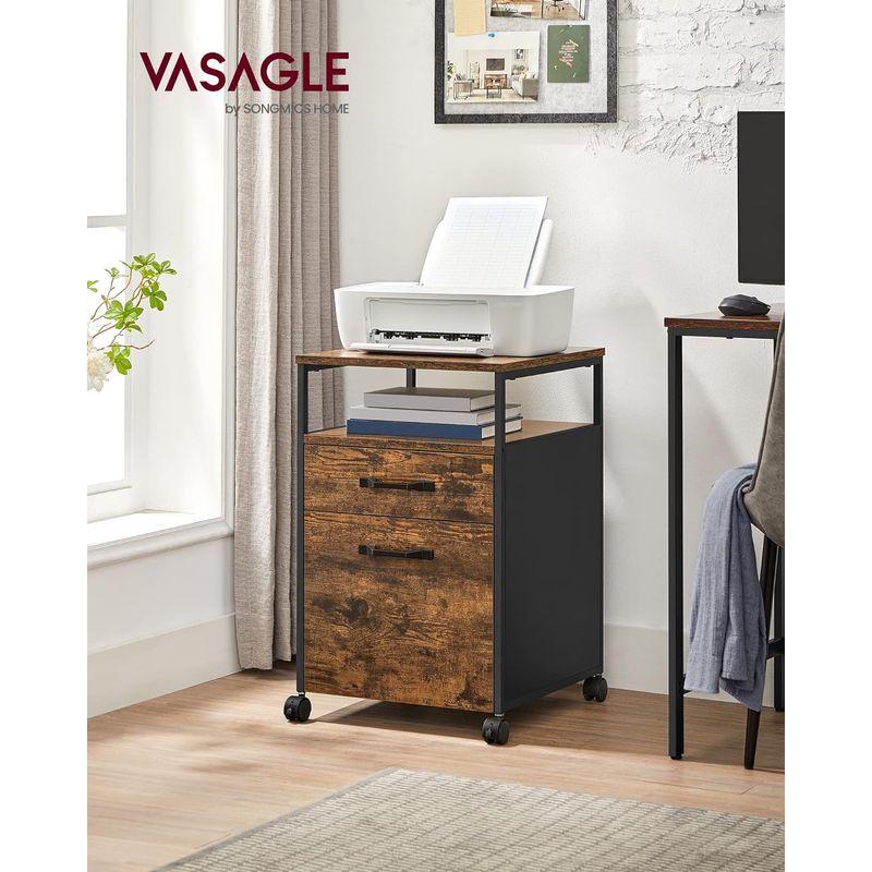 Casa si Gradina - Mobilier - Mese si birouri - Birouri - Dulap mobil tip rollbox pentru birouri, cu 2 sertare, stil industrial, 44x42x67cm, maro rustic - Infinity.ro