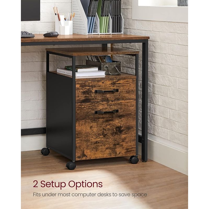 Casa si Gradina - Mobilier - Mese si birouri - Birouri - Dulap mobil tip rollbox pentru birouri, cu 2 sertare, stil industrial, 44x42x67cm, maro rustic - Infinity.ro