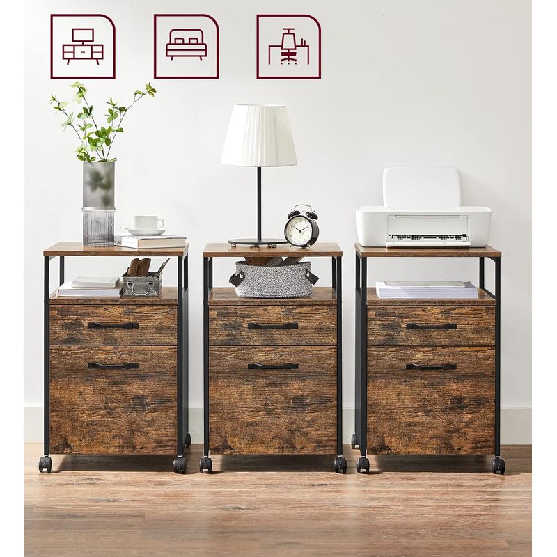 Casa si Gradina - Mobilier - Mese si birouri - Birouri - Dulap mobil tip rollbox pentru birouri, cu 2 sertare, stil industrial, 44x42x67cm, maro rustic - Infinity.ro