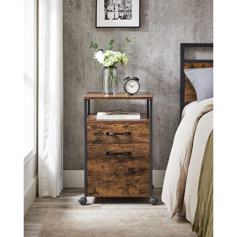 Casa si Gradina - Mobilier - Mese si birouri - Birouri - Dulap mobil tip rollbox pentru birouri, cu 2 sertare, stil industrial, 44x42x67cm, maro rustic - Infinity.ro