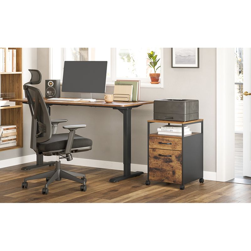 Casa si Gradina - Mobilier - Mese si birouri - Birouri - Dulap mobil tip rollbox pentru birouri, cu 2 sertare, stil industrial, 44x42x67cm, maro rustic - Infinity.ro