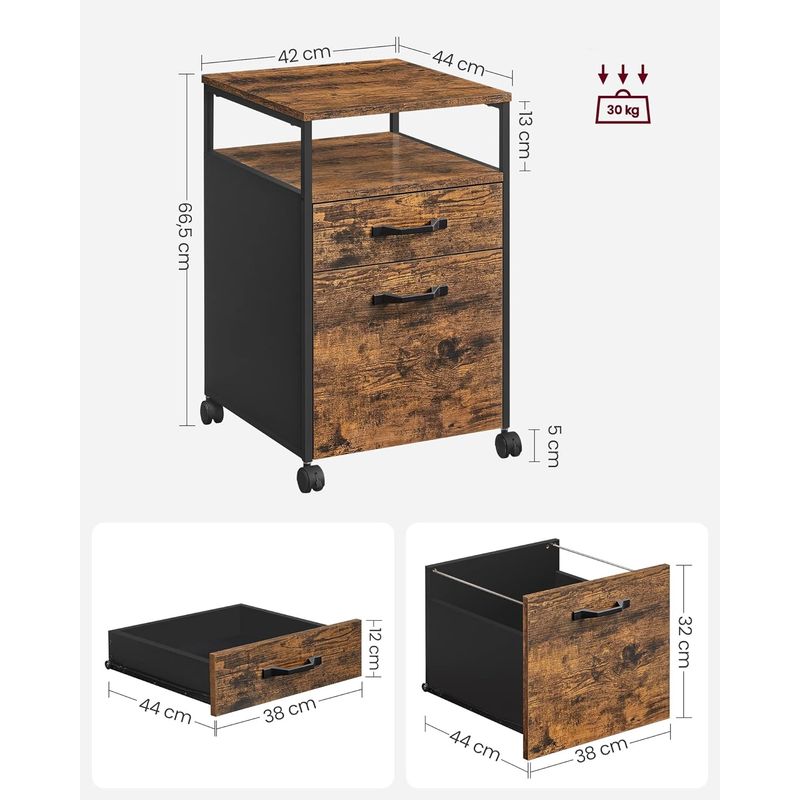 Casa si Gradina - Mobilier - Mese si birouri - Birouri - Dulap mobil tip rollbox pentru birouri, cu 2 sertare, stil industrial, 44x42x67cm, maro rustic - Infinity.ro