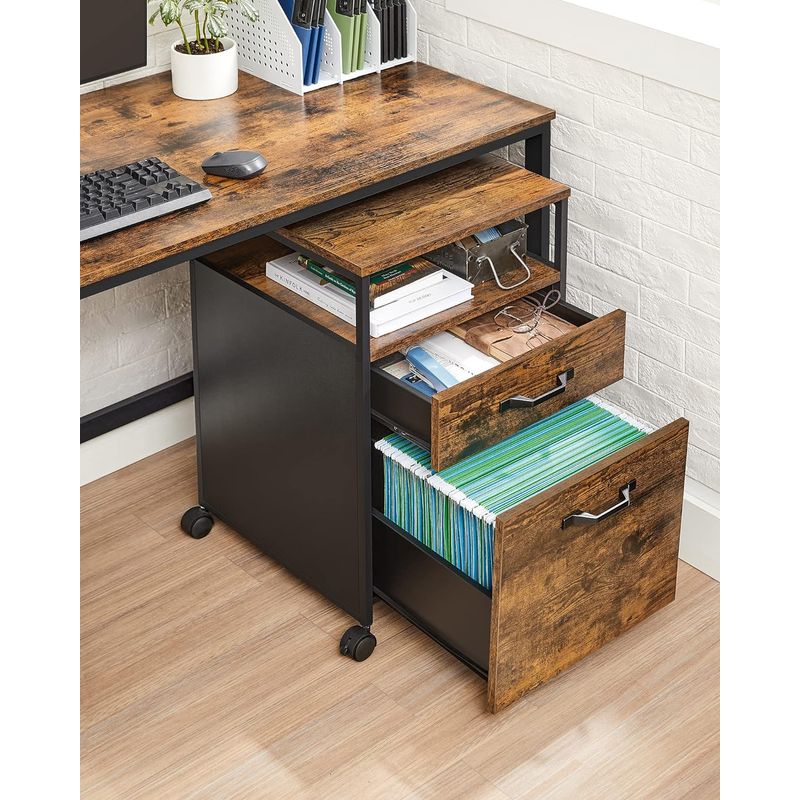 Casa si Gradina - Mobilier - Mese si birouri - Birouri - Dulap mobil tip rollbox pentru birouri, cu 2 sertare, stil industrial, 44x42x67cm, maro rustic - Infinity.ro