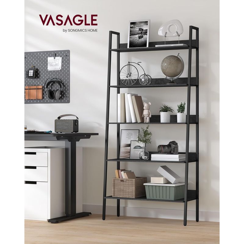 Casa si Gradina - Mobilier - Biblioteci si rafturi - Biblioteci - Biblioteca tip scara, cadru otel cu 5 polite, stil industrial, 80x30x170 cm, negru - Infinity.ro