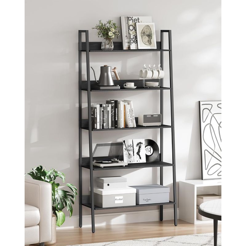 Casa si Gradina - Mobilier - Biblioteci si rafturi - Biblioteci - Biblioteca tip scara, cadru otel cu 5 polite, stil industrial, 80x30x170 cm, negru - Infinity.ro
