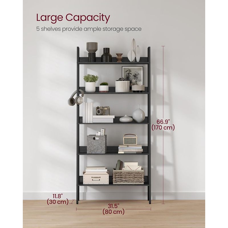 Casa si Gradina - Mobilier - Biblioteci si rafturi - Biblioteci - Biblioteca tip scara, cadru otel cu 5 polite, stil industrial, 80x30x170 cm, negru - Infinity.ro