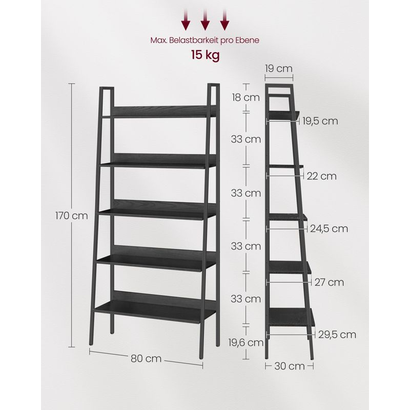 Casa si Gradina - Mobilier - Biblioteci si rafturi - Biblioteci - Biblioteca tip scara, cadru otel cu 5 polite, stil industrial, 80x30x170 cm, negru - Infinity.ro