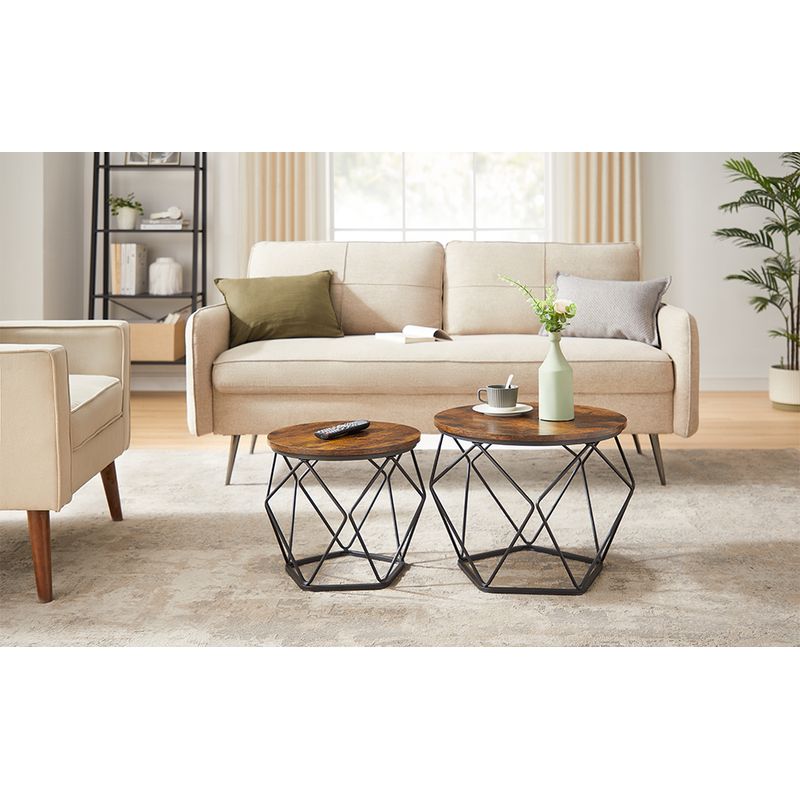 Casa si Gradina - Mobilier - Mese si birouri - Masute de cafea - Set de 2 mese de cafea, stil industrial, 50x40cm si 40x36cm, maro rustic si negru - Infinity.ro