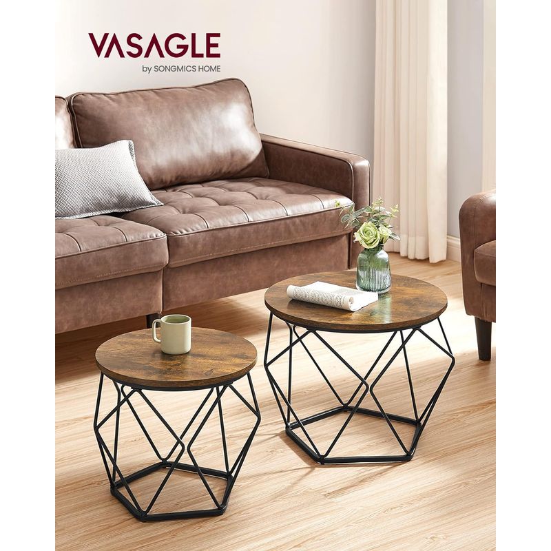 Casa si Gradina - Mobilier - Mese si birouri - Masute de cafea - Set de 2 mese de cafea, stil industrial, 50x40cm si 40x36cm, maro rustic si negru - Infinity.ro