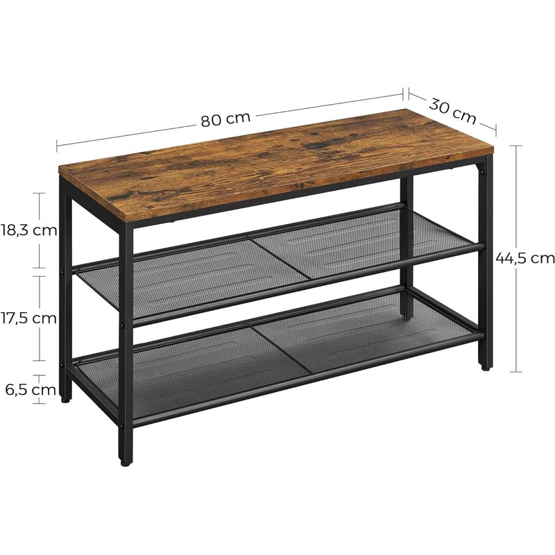 Casa si Gradina - Mobilier - Dulapuri si sifoniere - Dulapuri pantofi - Raft pentru pantofi, cu 2 nivele, metal, 80x30x44cm, stil industrial, maro rustic si negru - Infinity.ro