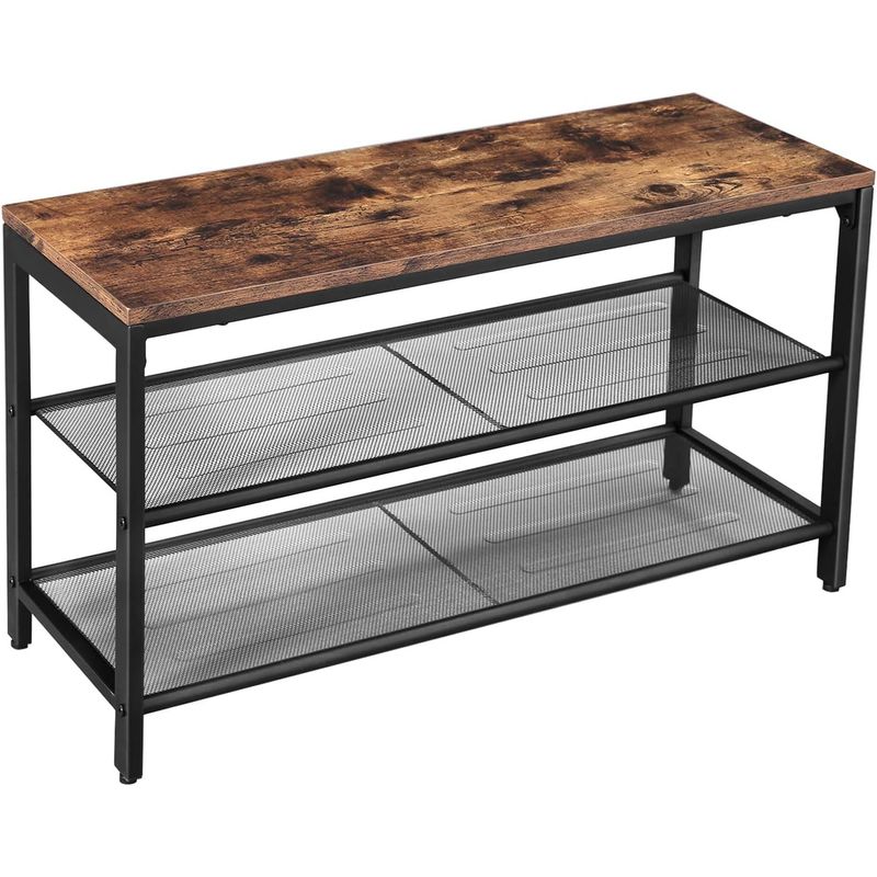Casa si Gradina - Mobilier - Dulapuri si sifoniere - Dulapuri pantofi - Raft pentru pantofi, cu 2 nivele, metal, 80x30x44cm, stil industrial, maro rustic si negru - Infinity.ro