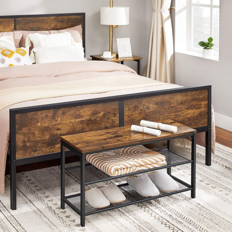 Casa si Gradina - Mobilier - Dulapuri si sifoniere - Dulapuri pantofi - Raft pentru pantofi, cu 2 nivele, metal, 80x30x44cm, stil industrial, maro rustic si negru - Infinity.ro