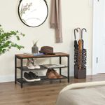 Casa si Gradina - Mobilier - Dulapuri si sifoniere - Dulapuri pantofi - Raft pentru pantofi, cu 2 nivele, metal, 80x30x44cm, stil industrial, maro rustic si negru - Infinity.ro