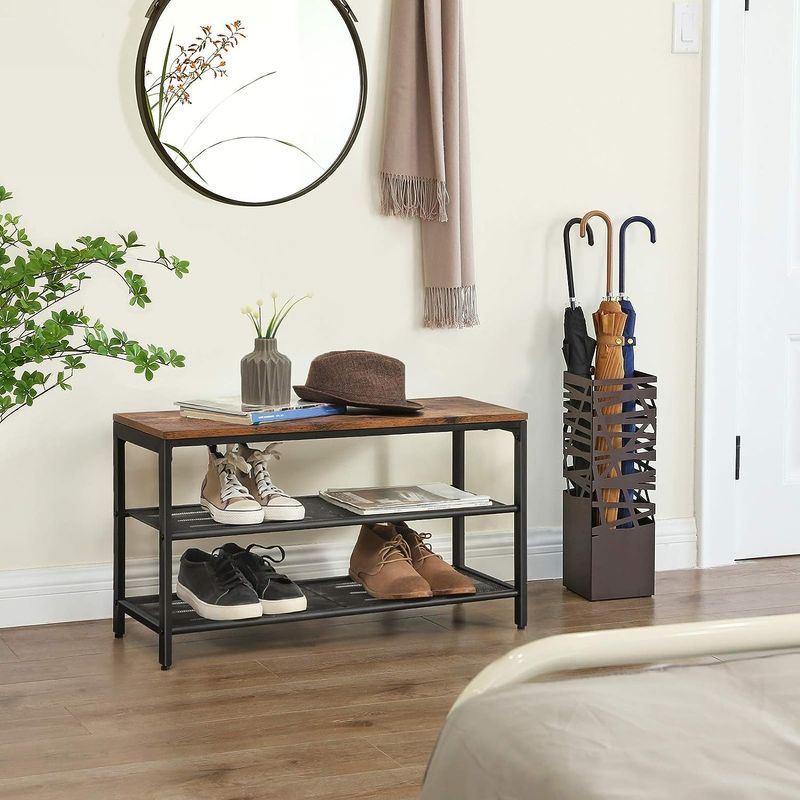 Casa si Gradina - Mobilier - Dulapuri si sifoniere - Dulapuri pantofi - Raft pentru pantofi, cu 2 nivele, metal, 80x30x44cm, stil industrial, maro rustic si negru - Infinity.ro