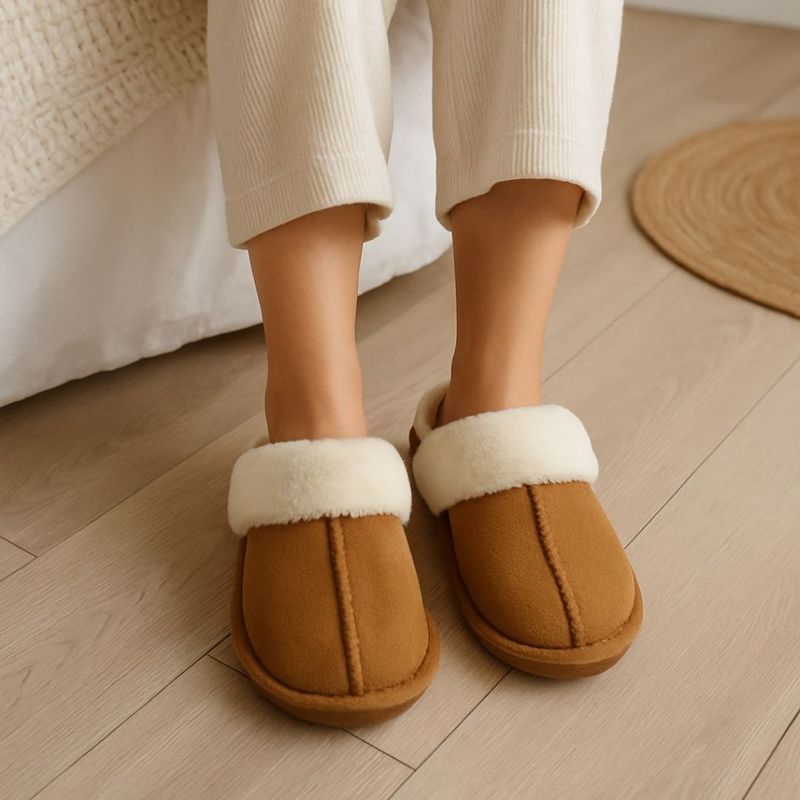 Fashion, accesorii si bijuterii - Femei - Incaltaminte femei - Slapi si papuci femei - Papuci de casa imblaniti, Antonio, de dama, culoarea maro, 36-37 EU - Infinity.ro