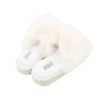 Fashion, accesorii si bijuterii - Femei - Incaltaminte femei - Slapi si papuci femei - Papuci de casa pufosi dama Antonio, alb, confort premium, poliester + talpa EVA, 36-37 EU - Infinity.ro