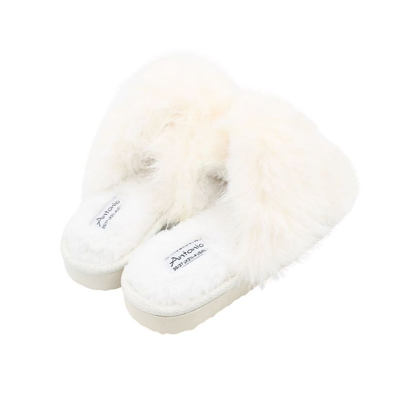 Fashion, accesorii si bijuterii - Femei - Incaltaminte femei - Slapi si papuci femei - Papuci de casa pufosi dama Antonio, alb, confort premium, poliester + talpa EVA, 36-37 EU - Infinity.ro