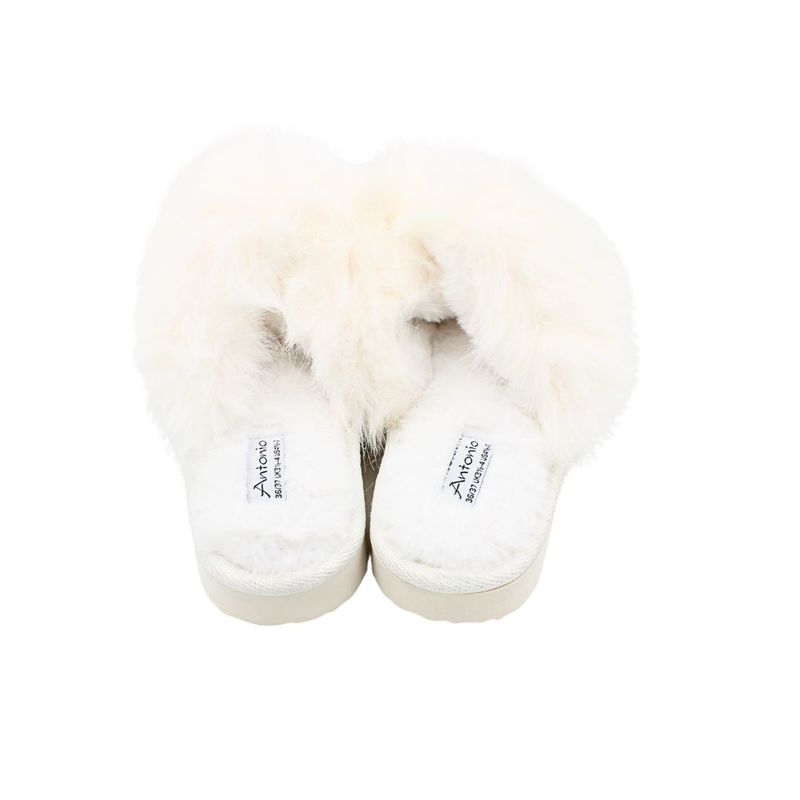 Fashion, accesorii si bijuterii - Femei - Incaltaminte femei - Slapi si papuci femei - Papuci de casa pufosi dama Antonio, alb, confort premium, poliester + talpa EVA, 36-37 EU - Infinity.ro